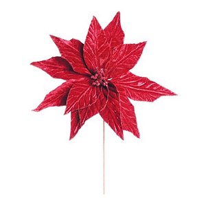 Flor de Natal Cabo Médio Poinsettia Vermelho - 01 unidade - Cromus Natal - Rizzo Embalagens