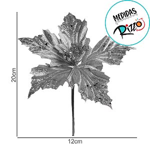 Poinsétia Decorativa - Rosa com Glitter Dourado - 20cm - 1 unidade - Cromus - Rizzo