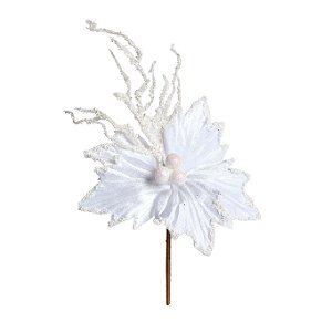 Flor de Natal Poinsettia Branco Cabo Curto - 01 unidade - Cromus Natal - Rizzo Embalagens