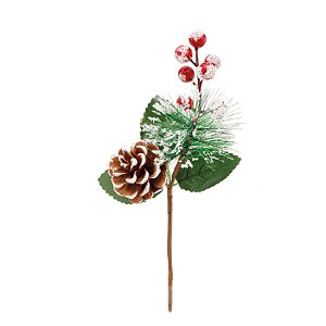 Pick Natal Folhas Pinhas e Frutas Vermelho/Verde - 01 unidade - Cromus Natal - Rizzo Embalagens