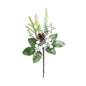 Pick Natal Folhas Frutas e Pinha Branco/Verde - 01 unidade - Cromus Natal - Rizzo Embalagens