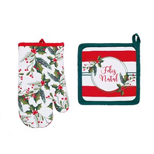 Kit Pegador e Luva de Natal Azevinho e Feliz Natal - Cromus Natal - Rizzo Embalagens