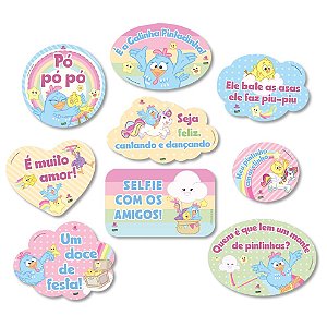 Kit Plaquinhas Divertidas Festa Galinha Pintadinha Candy - 9 unidades - Festcolor - Rizzo Festas