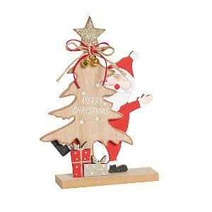 Pinheiro com Noel Escondido em Madeira 20cm - 01 unidade - Cromus Natal - Rizzo Embalagens