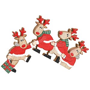 Renas Sentadas em Madeira 19cm - 01 unidade - Cromus Natal - Rizzo Embalagens