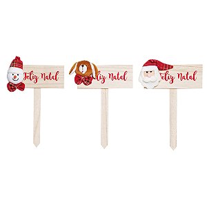 Placa Decorativa Noel/Cachorro/Boneco Neve 23cm - Cromus Natal - Rizzo Embalagens