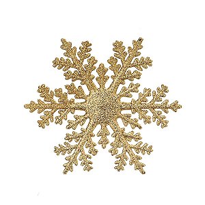 Enfeite para Pendurar Floco de Neve Ouro 15cm - 06 unidades - Cromus Natal - Rizzo Embalagens