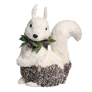 Esquilo Crespinho Branco com Guirlanda G 30cm - 01 unidade - Iceland - Cromus Natal - Rizzo Embalagens