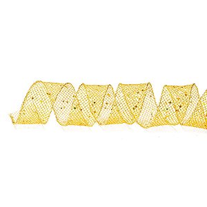 Fita Aramada Telada Ouro com Brilhos 6,3cm x 9,14m - 01 unidade - Cromus Natal - Rizzo Embalagens