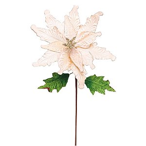 Flor Cabo Longo Nude com Folhas Verdes 65cm - 01 unidade - Cromus Natal - Rizzo Embalagens