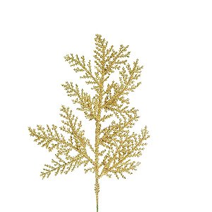 Galho Curto Folhas Glitter Ouro 25cm - 01 unidade - Cromus Natal - Rizzo Embalagens