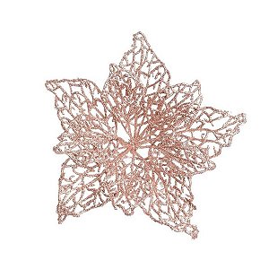 Flor Poinsettia Glitter Rose Gold 20cm - 01 unidade - Cromus Natal - Rizzo Embalagens