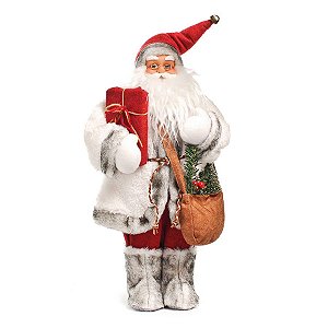 Papai Noel em Pé Vermelho com Bota de Pelúcia 50cm - 01 unidade - Cromus Natal - Rizzo Embalagens