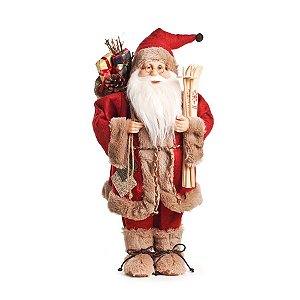 Papai Noel em Pé com Casaco Vermelho e Bege 50cm - 01 unidade - Cromus Natal - Rizzo Embalagens