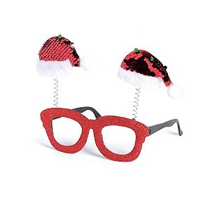 Óculos com Gorro Noel Vermelho Lantejoula - 01 unidade - Cromus Natal - Rizzo Embalagens