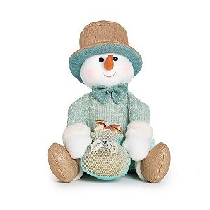 Boneco de Neve Sentado com Saco de Presente 25cm - 01 unidade - Neo Mint - Cromus Natal - Rizzo Embalagens