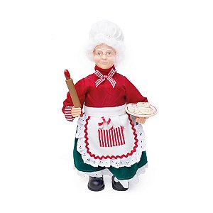 Mamãe Noel Cozinheiro com Rolo de Macarrão 33cm - 01 unidade - Cromus Natal - Rizzo Embalagens