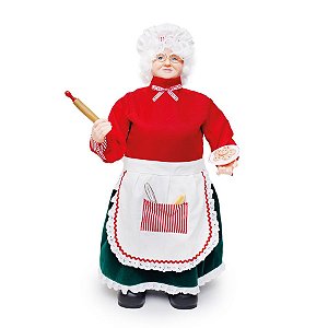 Mamãe Noel Cozinheiro com Rolo de Macarrão 33cm - 01 unidade - Cromus Natal - Rizzo Embalagens