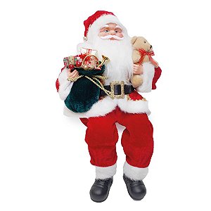 Noel Sentado com Urso Vermelho e Branco 40cm - 01 unidade - Cromus Natal - Rizzo Embalagens