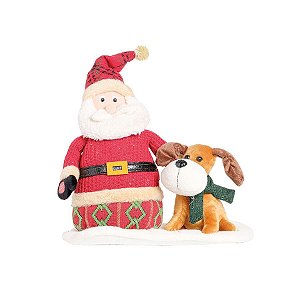 Noel e Cachorro com Movimento Vermelho 25cm - 01 unidade - Cromus Natal - Rizzo Embalagens