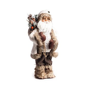 Noel em Pé com Saco de Presente Branco e Bege 50cm - 01 unidade - Cromus Natal - Rizzo Embalagens