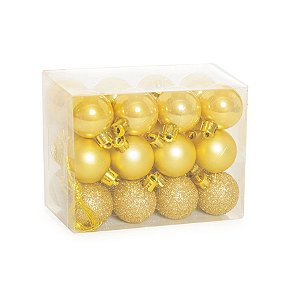 Kit Bola Fosca Texturizadas Brilho Ouro 3cm - 24 unidades - Cromus Natal - Rizzo Embalagens