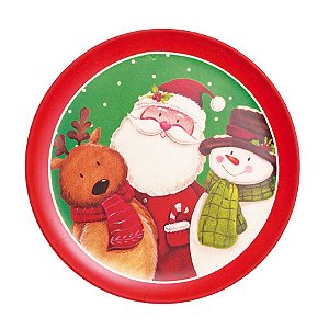 Prato de Sobremesa Noel Rena e Boneco de Neve Bamboo 10cm - 01 unidade - Cromus Natal - Rizzo Embalagens