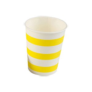 Copo papel Listrado Amarelo Biodegradável - 10 un - 270 ml - Silver Festas