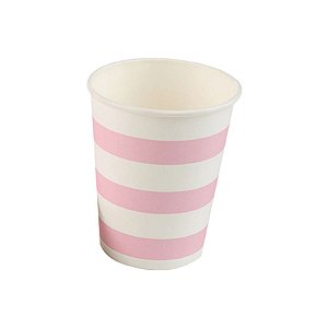 Copo papel Listrado Rosa Bebe Biodegradável - 10 un - 270 ml - Silver Festas