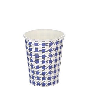 Copo papel Xadrez Junino Azul Biodegradável - 10 unidades - 270 ml - Rizzo