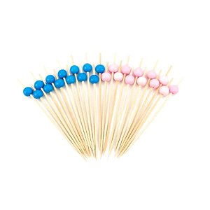 Palito em Bambu para petiscos com Bolinhas rosa e azul - 20 unidades - Rizzo