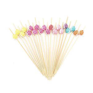 Palito em Bambu para petiscos com Flores Coloridas - 20 unidades - Rizzo
