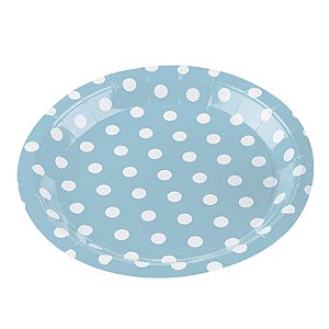 Prato Papel Biodegradável Poa Azul Bebe - 10 un -  18 cm - Silver Festas