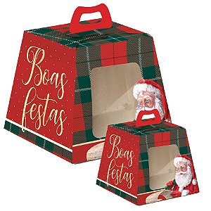 Caixa para Panetone Visor Noel Boas Festas - 10 unidades - Cromus Natal - Rizzo Embalagens