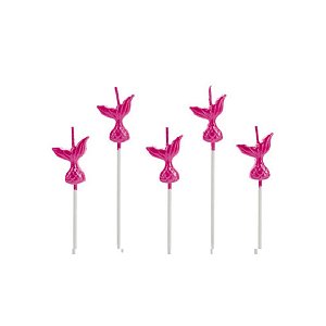 Vela Sereia Metalizada Rosa - 5 unidades - Rizzo