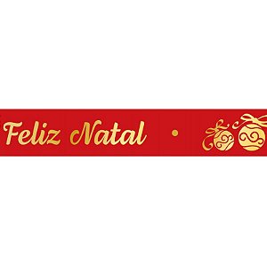 Fita de Natal em Cetim Vermelha Feliz Natal ECF005H 751 - 22mm x 10m - Progresso