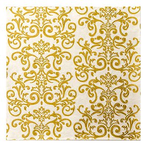 Guardanapo de Papel Branco com Arabesco Ouro 33cm - 20 folhas - Cromus Natal - Rizzo Embalagens