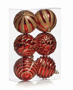 Bolas Sortidas Vermelho e Ouro 8cm - 06 unidades - Cromus Natal - Rizzo Embalagens