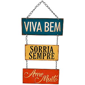 Placa Decorativa em MDF - Viva Bem, Sorria Sempre- DHPM5-230 - LitoArte - Rizzo Embalagens