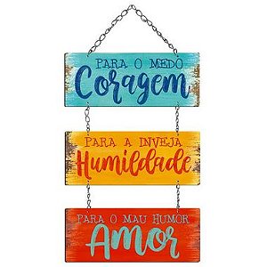 Placa Decorativa em MDF - Frase Para o Medo - DHPM5-276 - LitoArte - Rizzo Embalagens