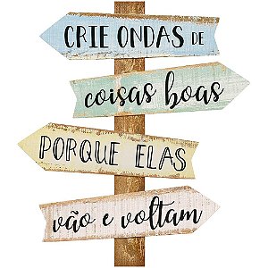 Placa Decorativa em MDF - Crie Ondas de Coisas Boas - DHPM5-363 - LitoArte - Rizzo Embalagens