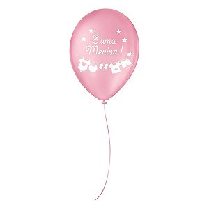Balão de Festa Decorado Chá de Bebê - Rosa Tutti Frutti e Branco 9" 23cm - 25 Unidades - São Roque - Rizzo Balões
