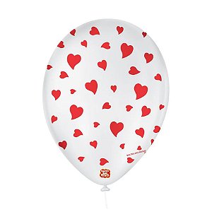 Balão de Festa Decorado Coração - Branco 9" 23cm - 25 Unidades - São Roque - Rizzo Balões