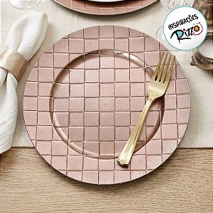 Sousplat Quadriculado Rose Gold 33cm - 01 unidade - Cromus Natal - Rizzo Embalagens