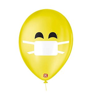 Balão de Festa Decorado Emoções Mascara - Amarelo e Branco 9" 23cm - 25 Unidades - São Roque - Rizzo Balões