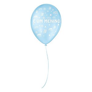 Balão de Festa Decorado É um Menino - Azul Baby e Branco 9" 23cm - 25 Unidades - São Roque - Rizzo Balões