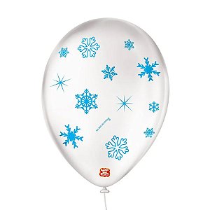Balão de Festa Decorado Floco de Neve - Branco Cintilante 9" 23cm - 25 Unidades - São Roque - Rizzo Balões
