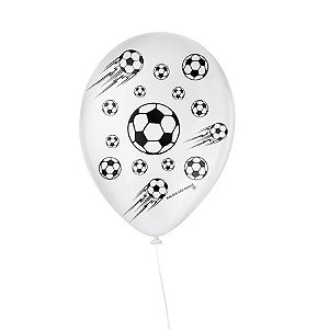 Balão de Festa Decorado Futebol - Branco e Preto 9" 23cm - 25 Unidades - São Roque - Rizzo Balões