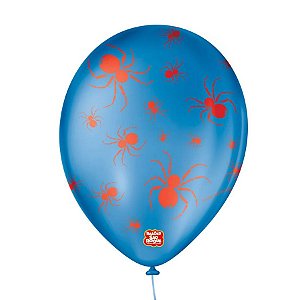 Balão de Festa Decorado Halloween Aranha 9" 23cm - Azul e Vermelho- 25 Unidades - São Roque - Rizzo Balões