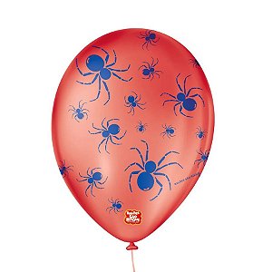 Balão de Festa Decorado Halloween Aranha 9" 23cm - Vermelho e Azul - 25 Unidades - São Roque - Rizzo Balões
